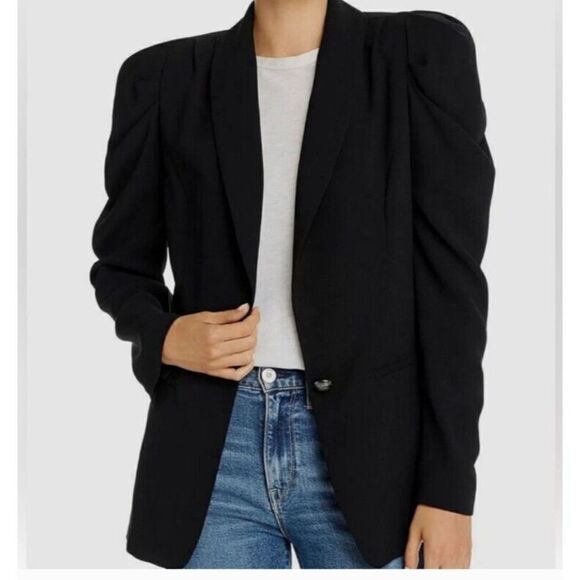 Ramy Brook Blazer Size 4 Black Puff Sleeve Fully Lined‎ Long Line Blazer - Picture 5 of 16
